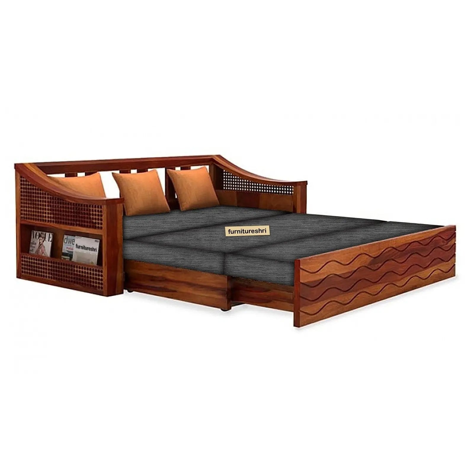 WAVE SOLID WOOD SOFA CUM BED WITH STORAGESOFA CUM BEDFerrowoods